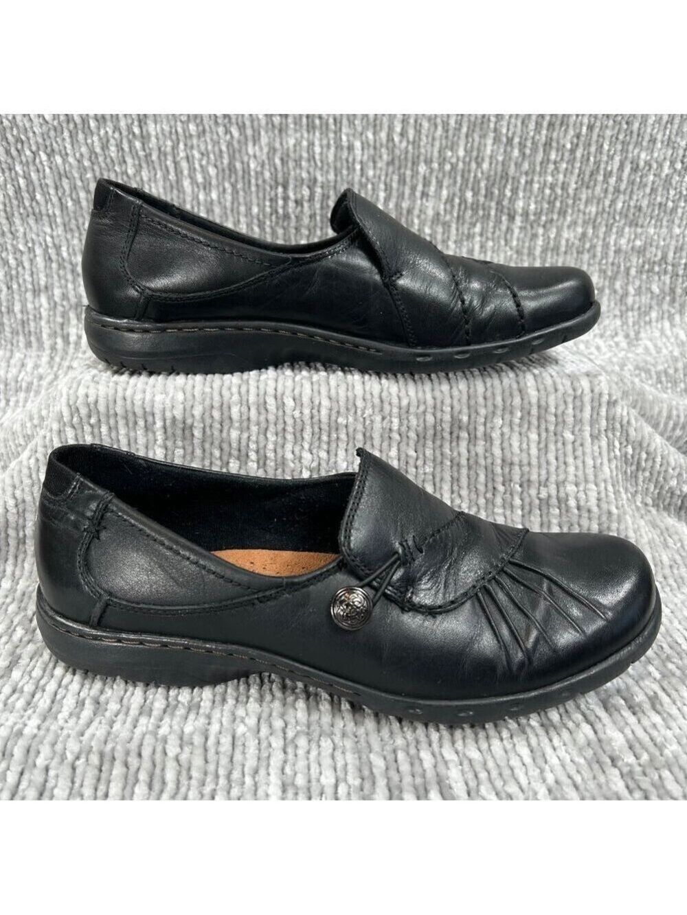 Rockport Cobb Hill Paulette Black Leather Slip-On Loafer Flat Shoe Size 8.5